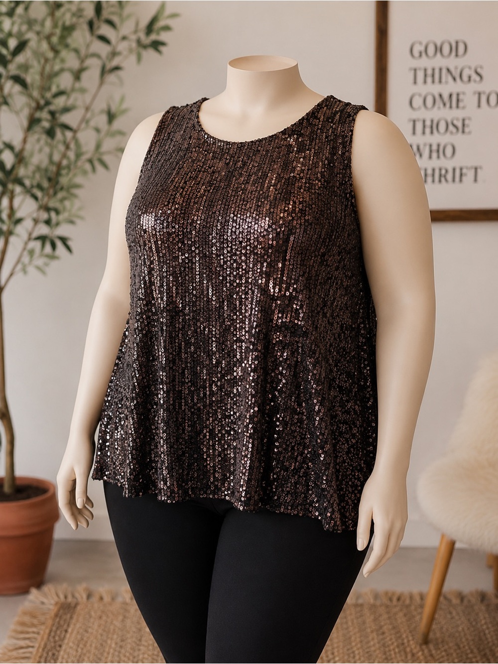 Reitmans Dark Brown Sequin Tank Top